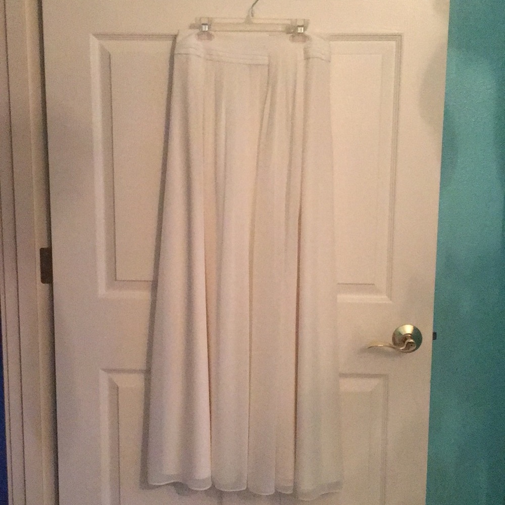High-waisted white chiffon maxi skirt